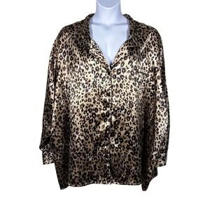 Amoureuse Pajama Top / Blouse 5X 38/40 Leopard Print Satin Coquette Vamp Retro